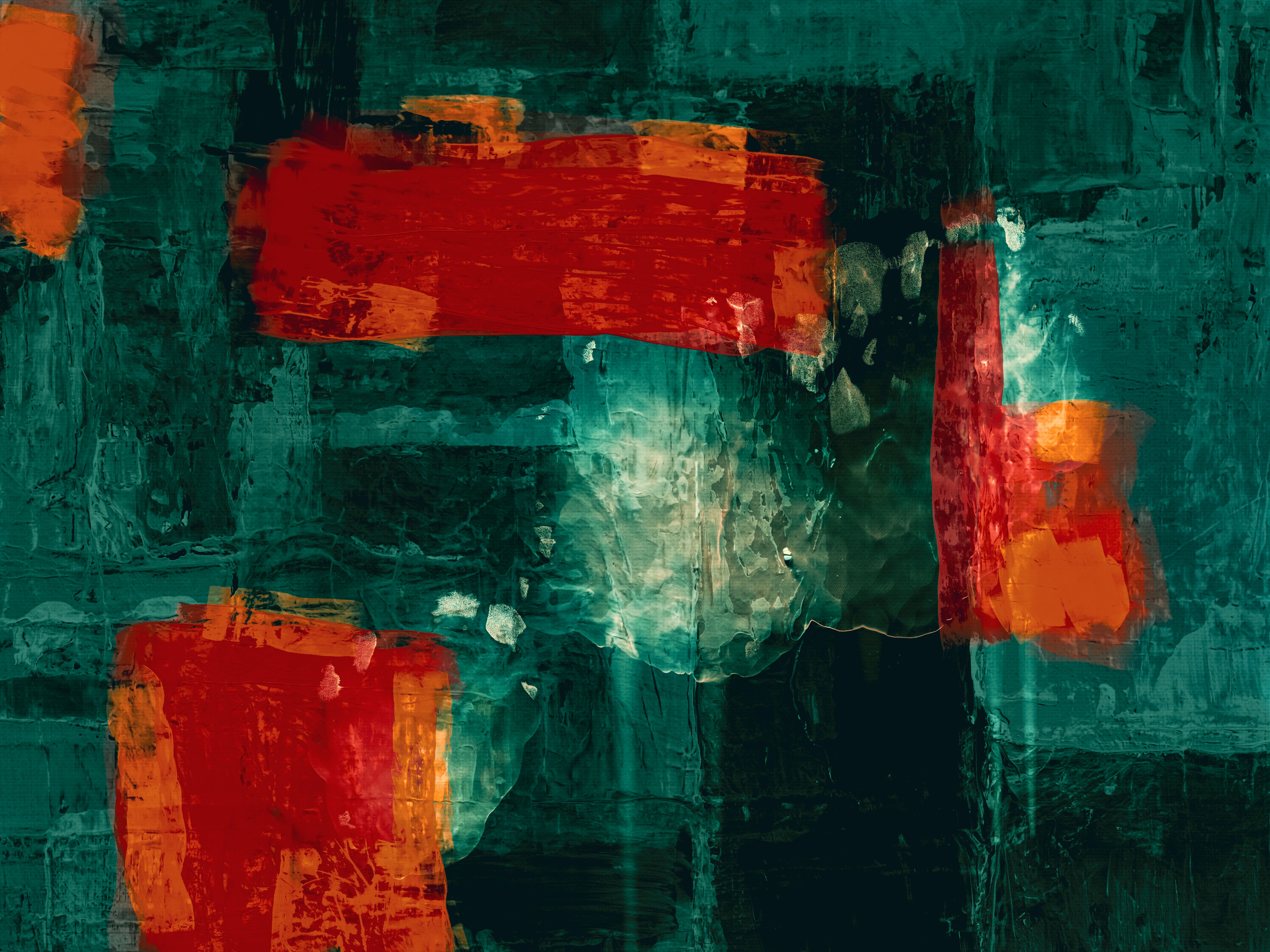 Vibrant Abstract Expressionist Painting in Teal and Red · Free Stock Photo