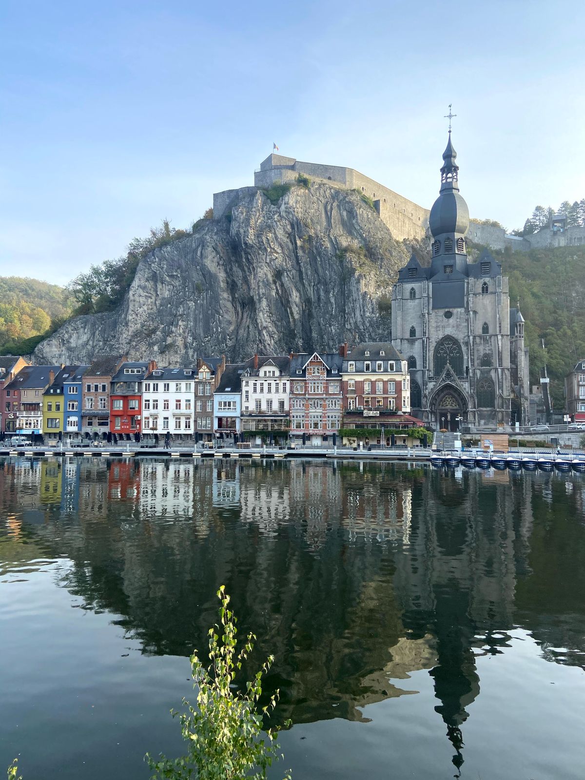 Dinant citadel and Collegiate Church above the Meuse riverfront