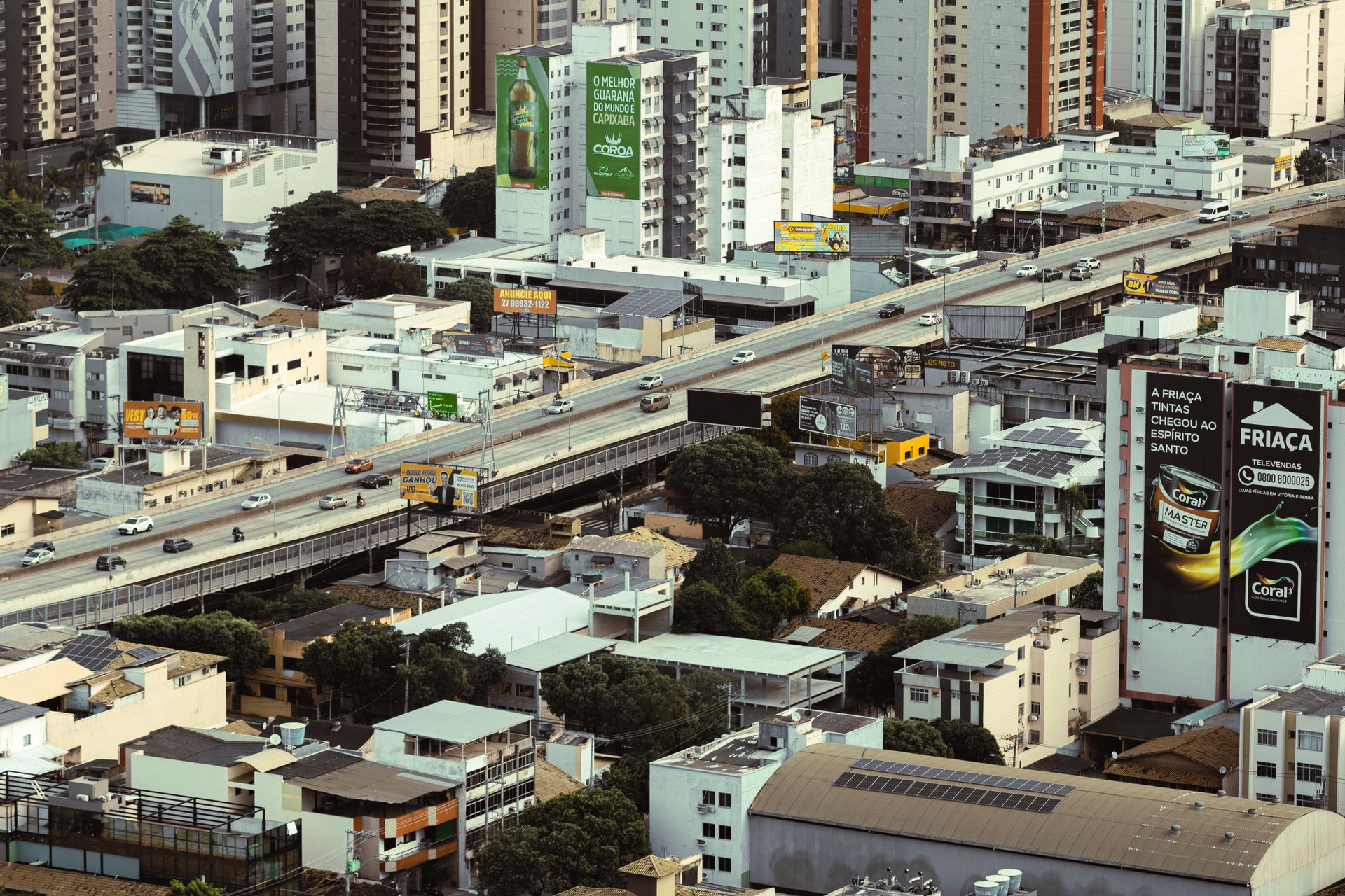 Aerial view showcasing the architecture and bustling urban life of Espirito Santo, Brazil.