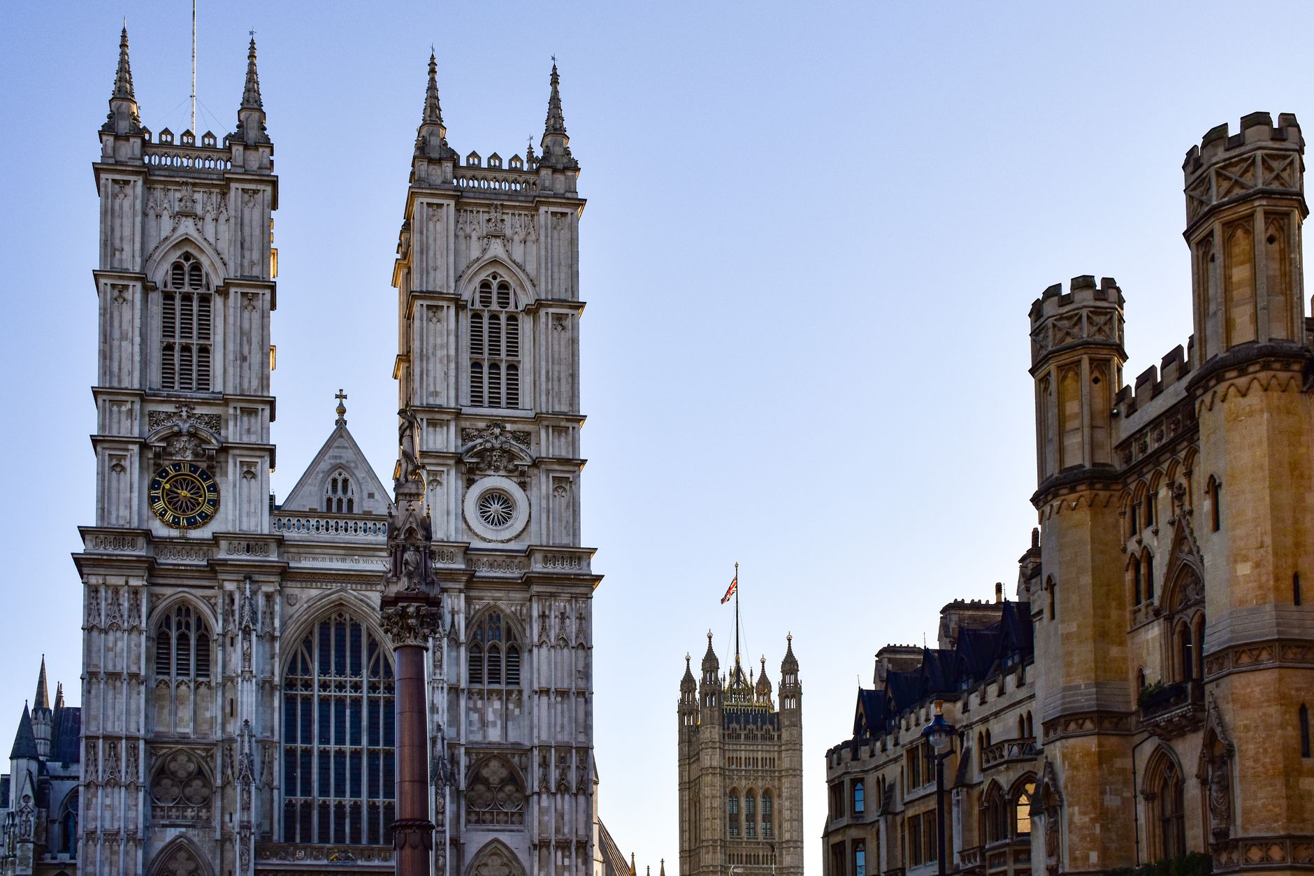 A captivating view of Westminster Abbey and surrounding historic architecture in London, England.