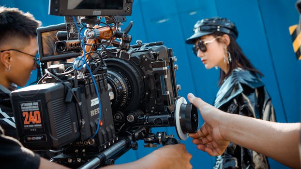 Photo by Lê Minh Close-up of a professional video production setup on an outdoor film set.