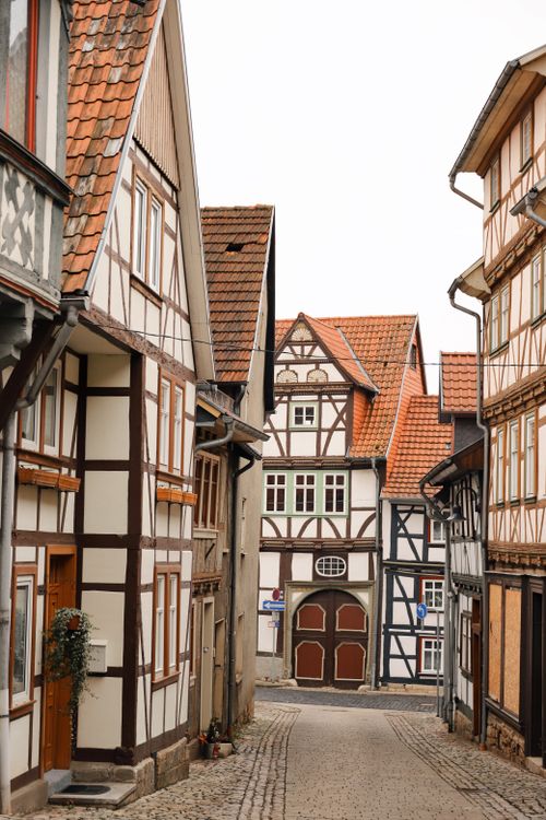 Free Explore the historic charm of half-timbered houses in Treffurt, a picturesque town in Thüringen, Germany. Stock Photo