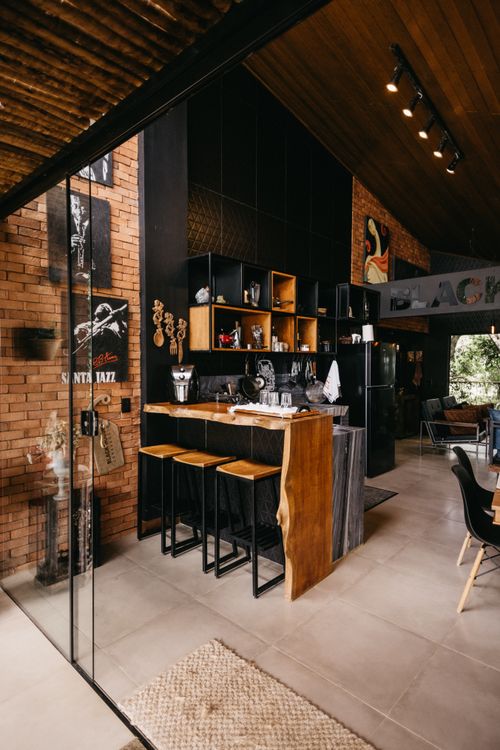 Free Chic modern kitchen with rustic elements in a home in Espírito Santo, Brazil. Stock Photo