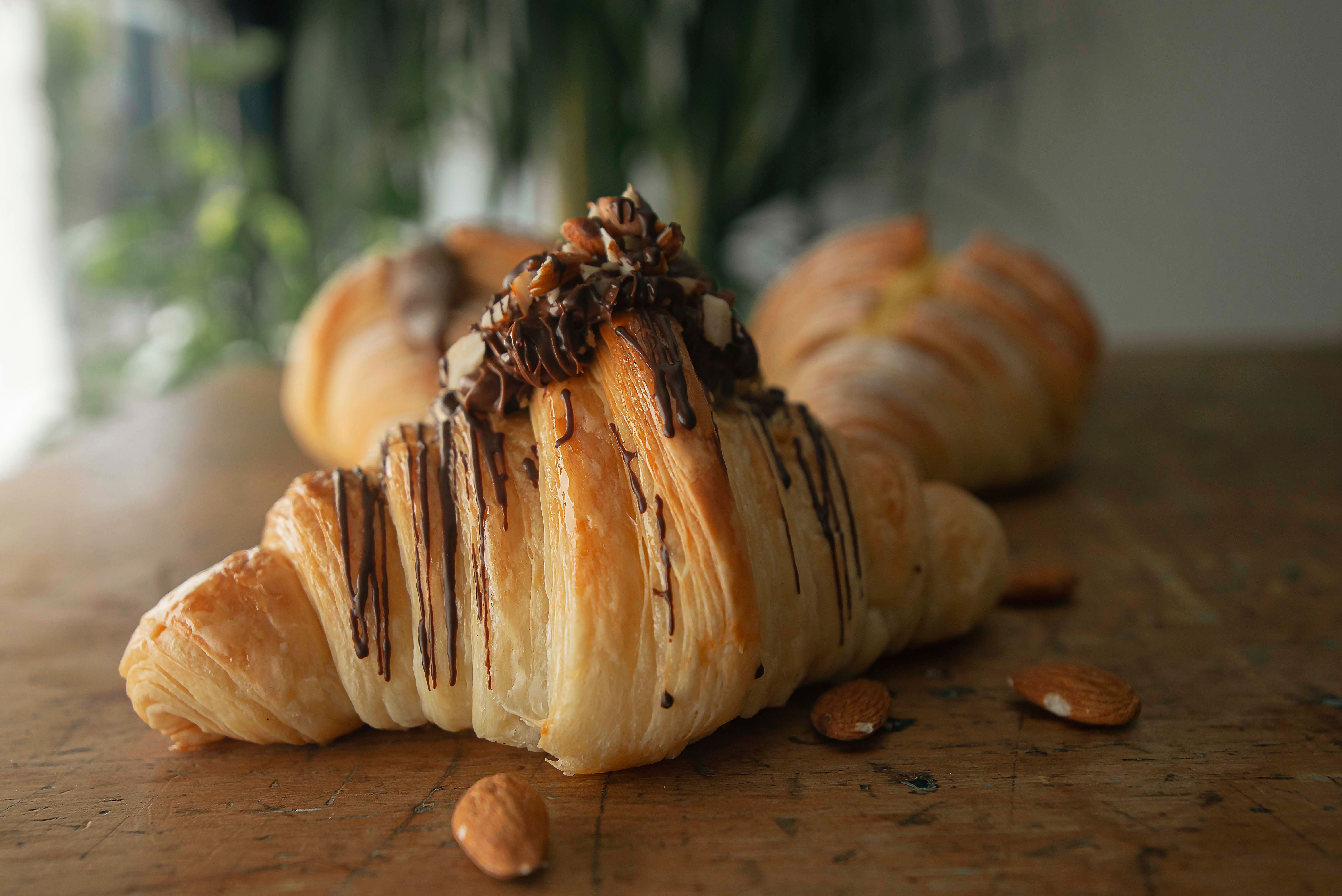 Closeup of a croissant label with ingredient list and nutrition facts