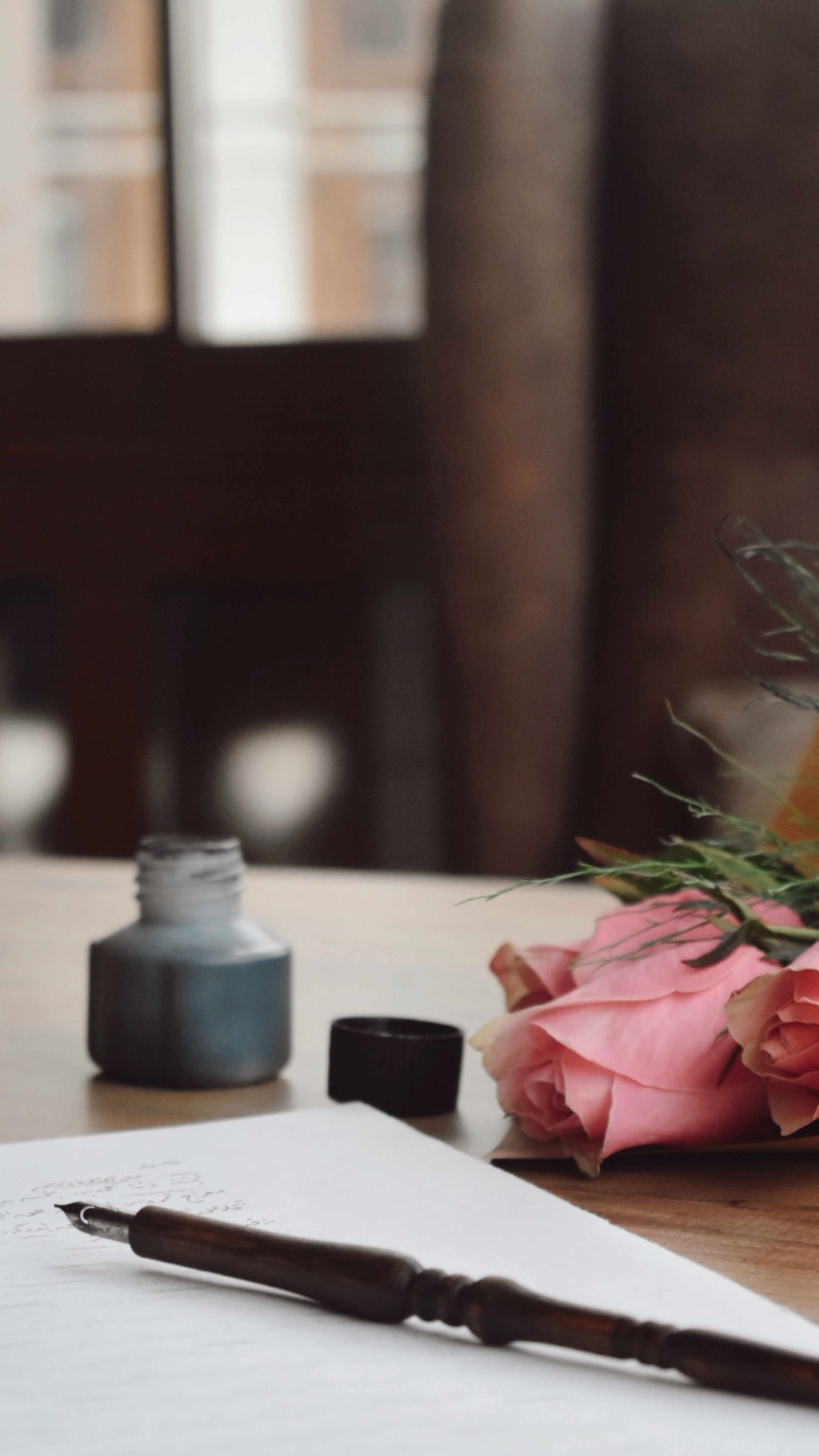 Romantic Rose and Ink Calligraphy Setting · Free Stock Photo