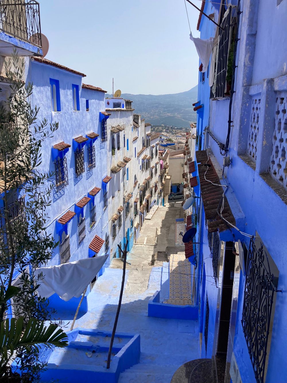 Blue-painted street in Chefchaouen, Morocco