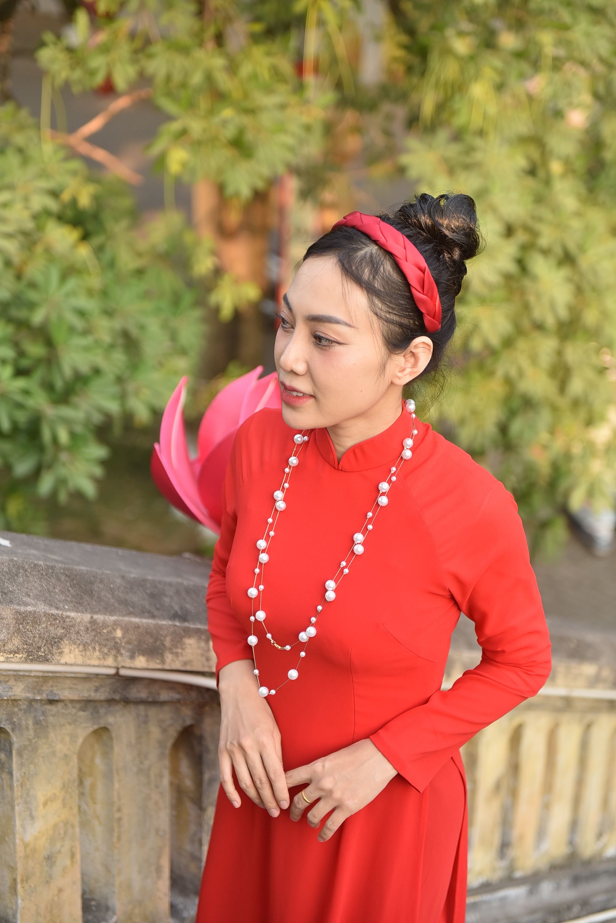 Elegant Woman in Traditional Red Dress Outdoors · Free Stock Photo