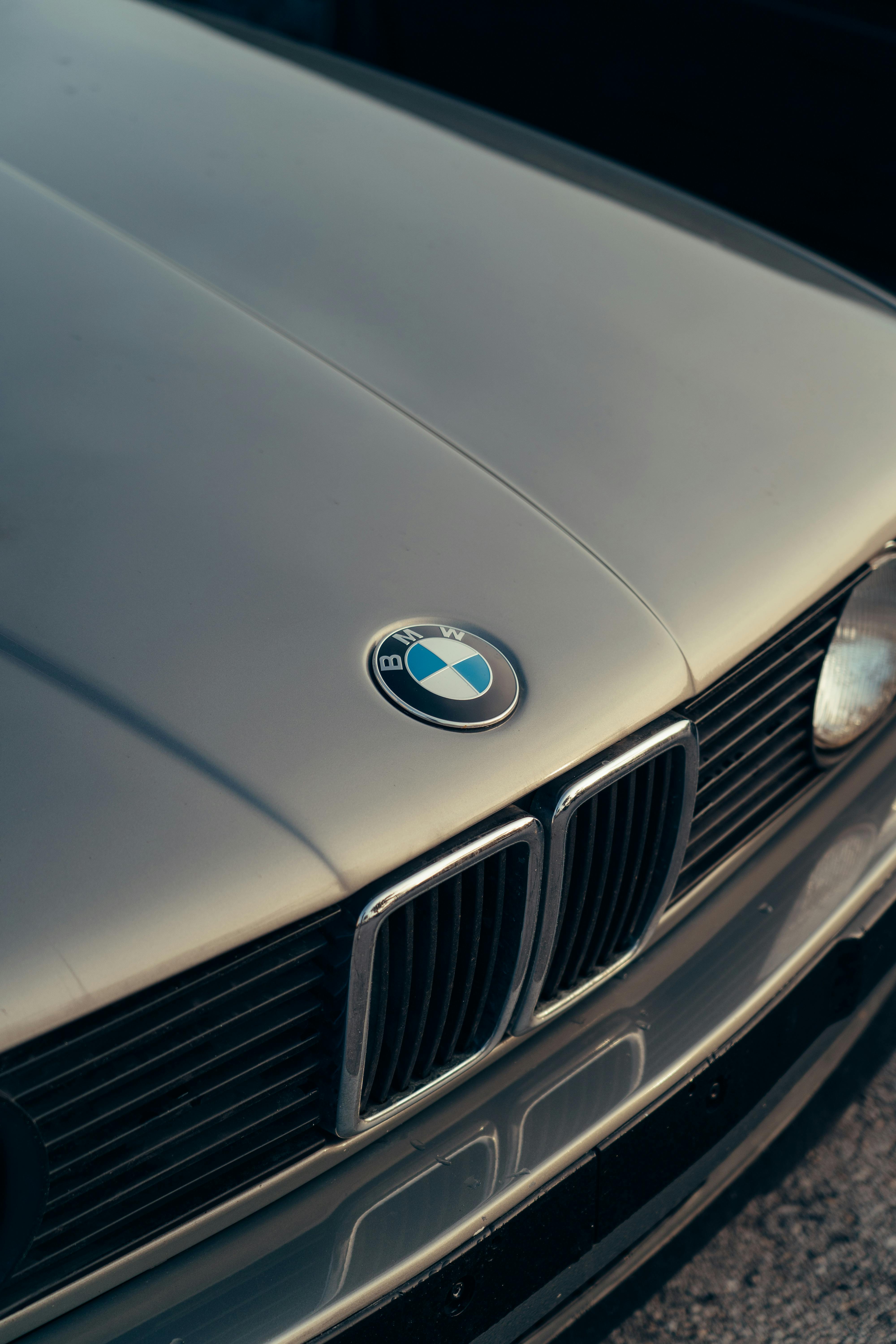 close up of classic bmw car hood emblem