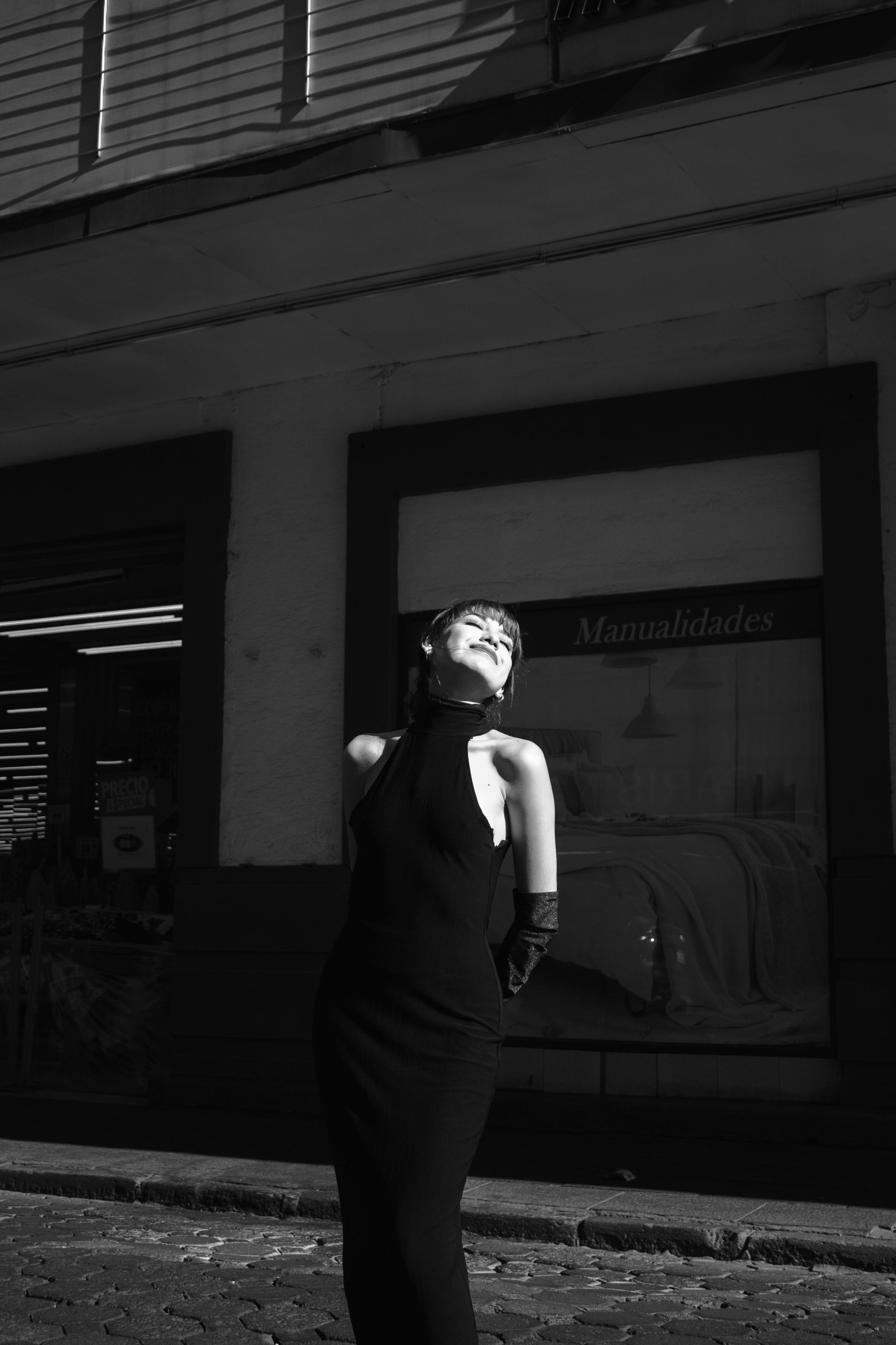 elegant black and white urban portrait in light