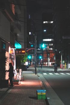 Nächtliche Straßenszene in Tokio mit Silhouetten