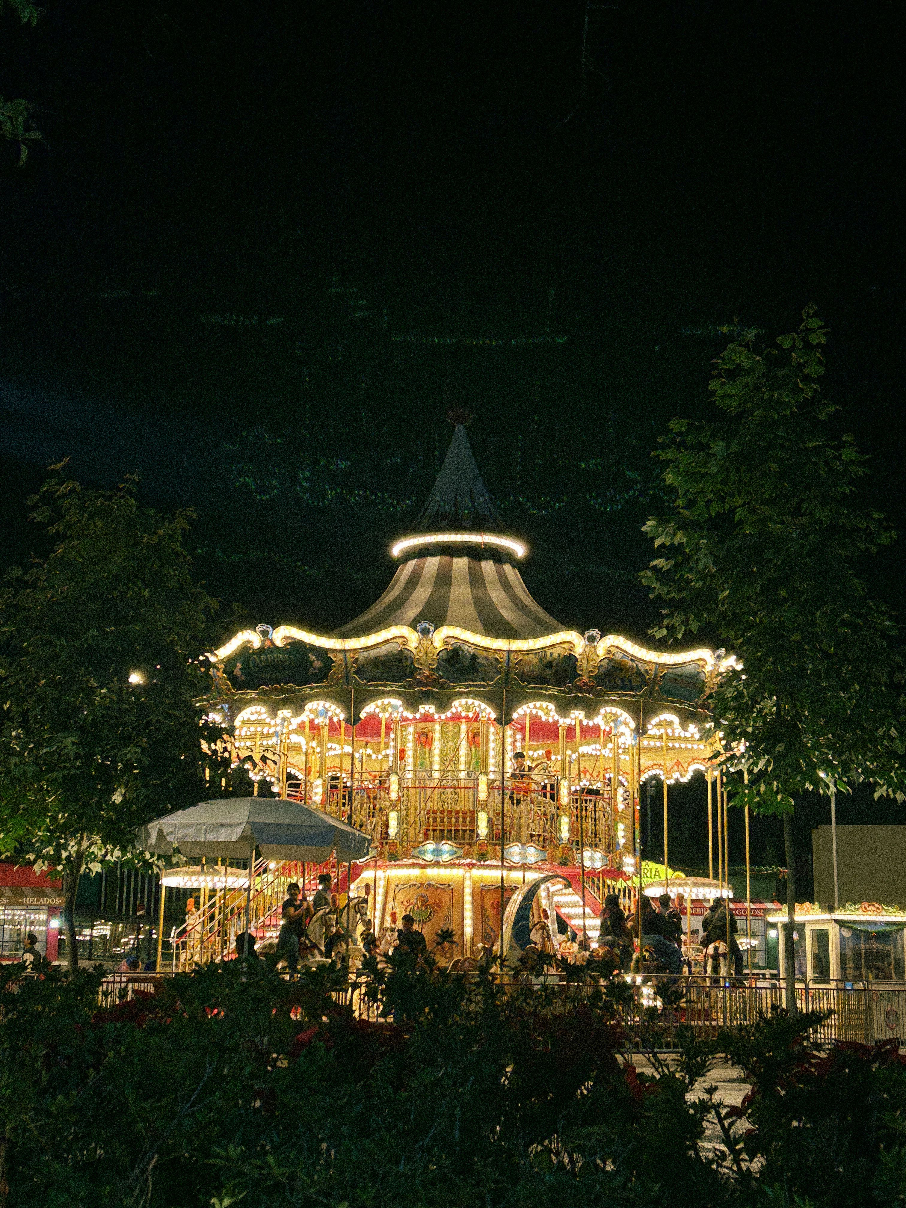 Illuminated Carousel at Night in Mexico City · Free Stock Photo