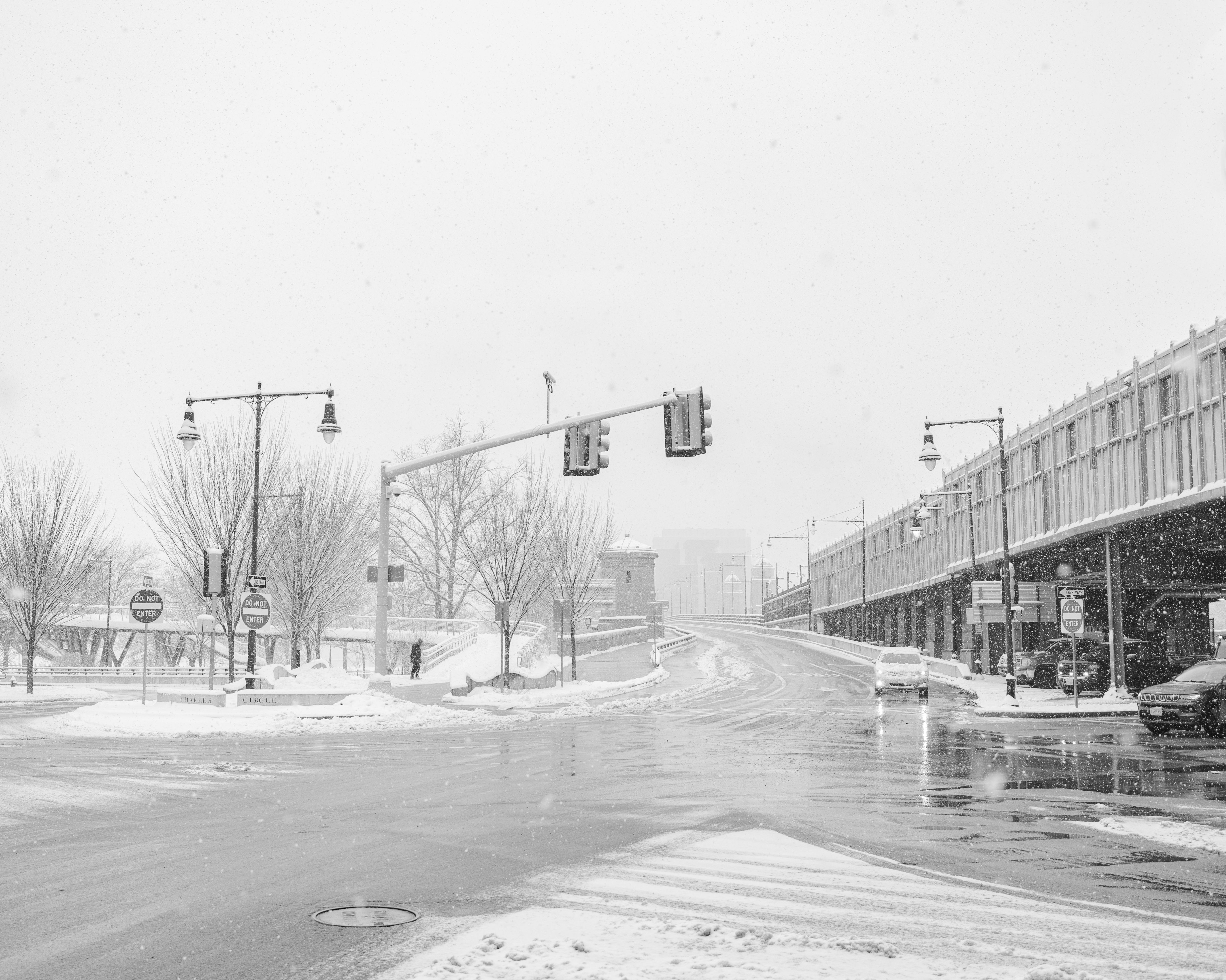 Boston street covered in snow during winter - boston snow removal service