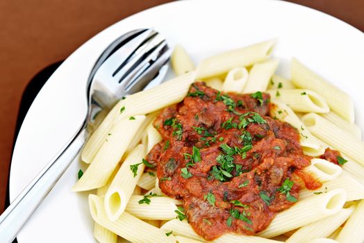 From School Lunch Pasta With Sauce And Meat
