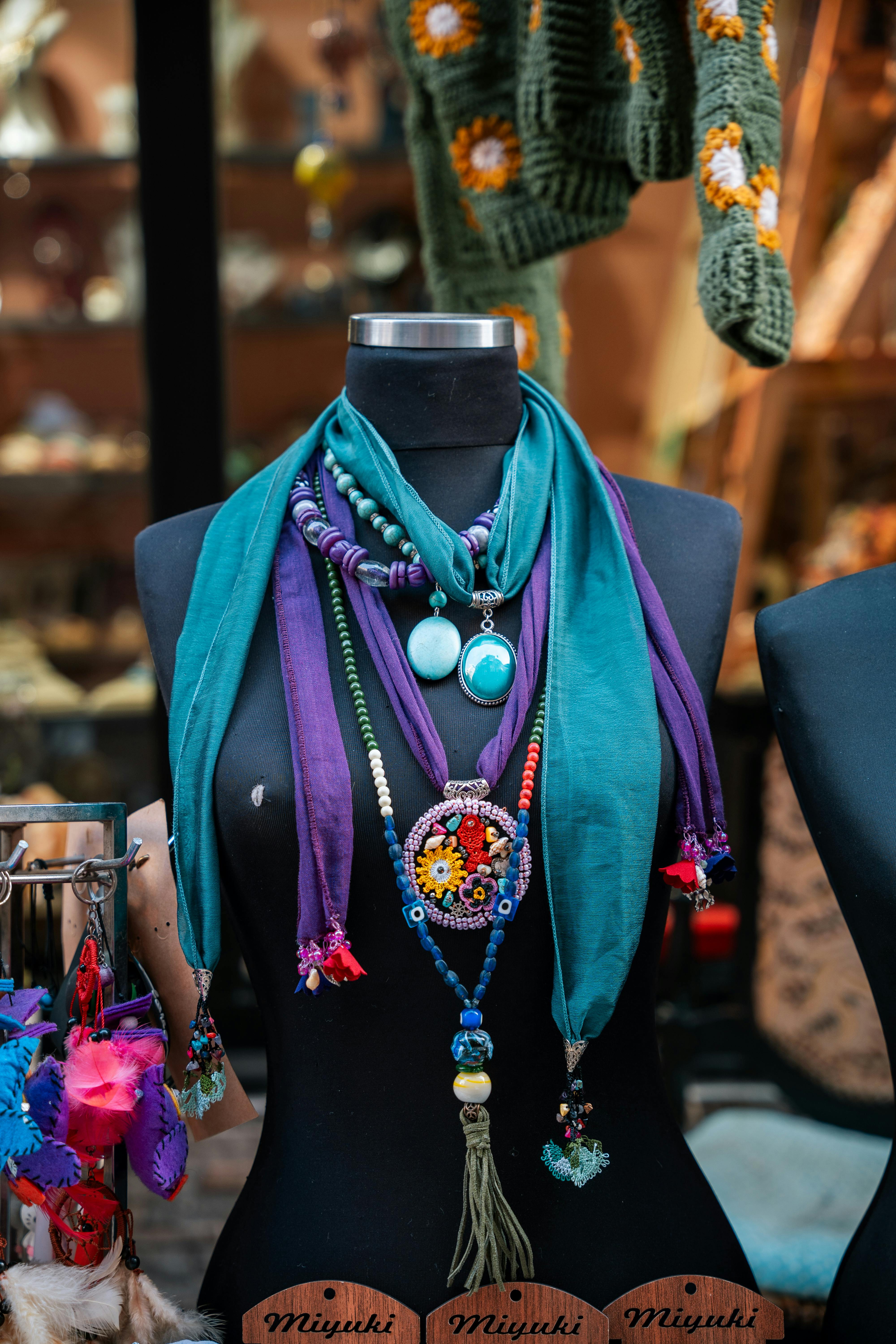 colorful beaded jewelry display in istanbul market