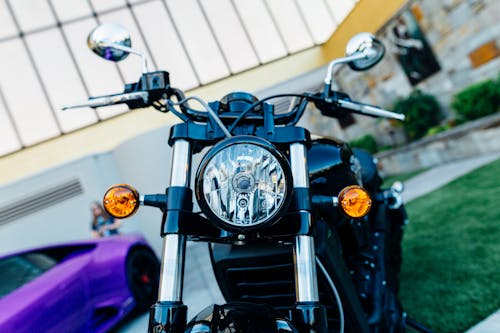 Free Parked Black Motorcycle Stock Photo