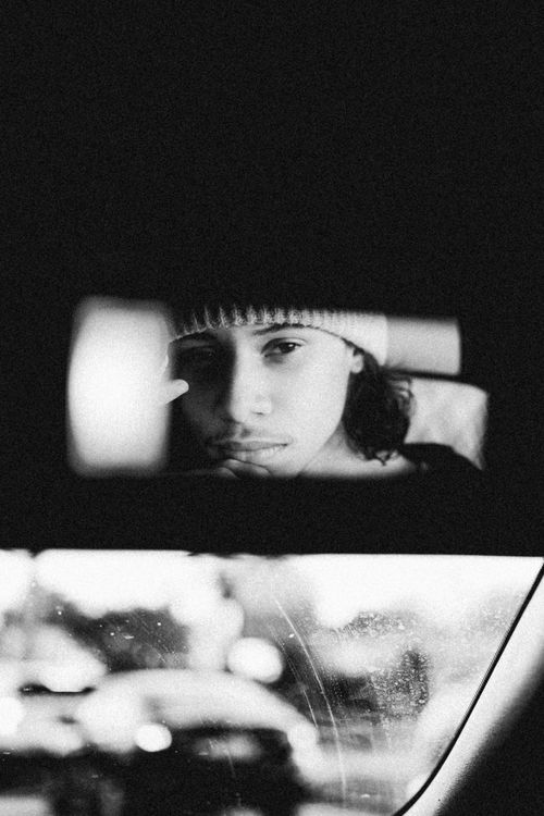 Portrait In Rear View Mirror Moody Black and White Rearview Mirror Portrait · Free Stock Photo