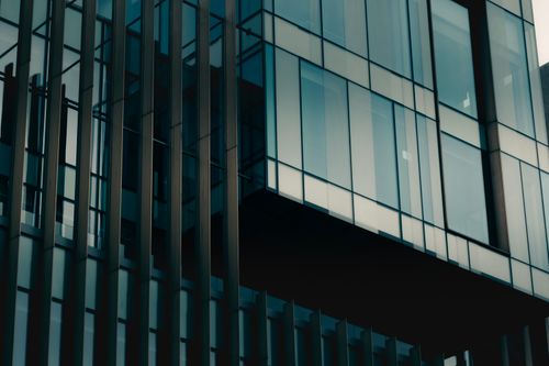 Free Close-up view of modern glass building architecture in Edinburgh, Scotland. Stock Photo
