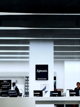 Sleek modern store interior featuring Aptronix branding and technology displays.