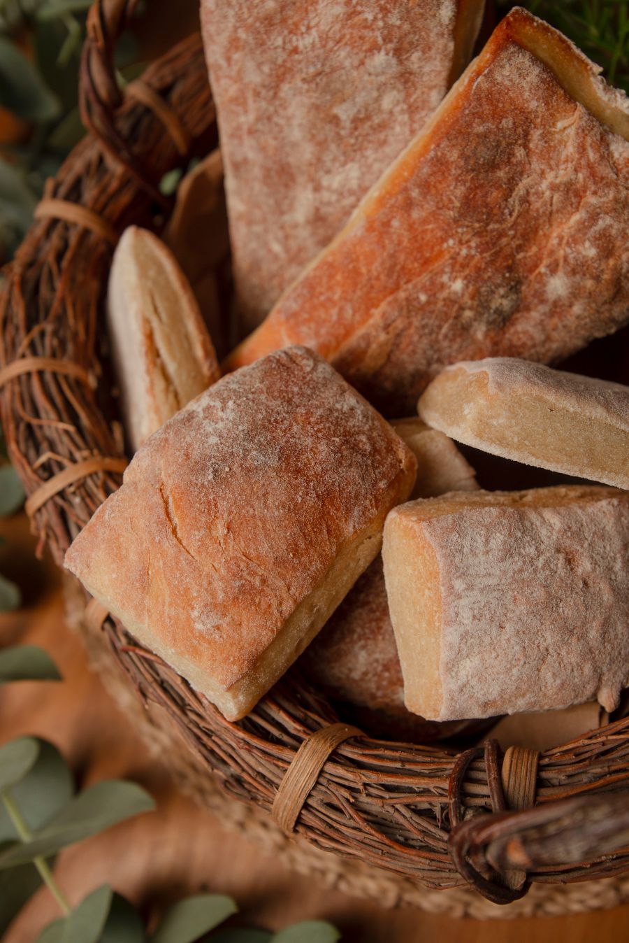 Rustic loaves in a wicker basket