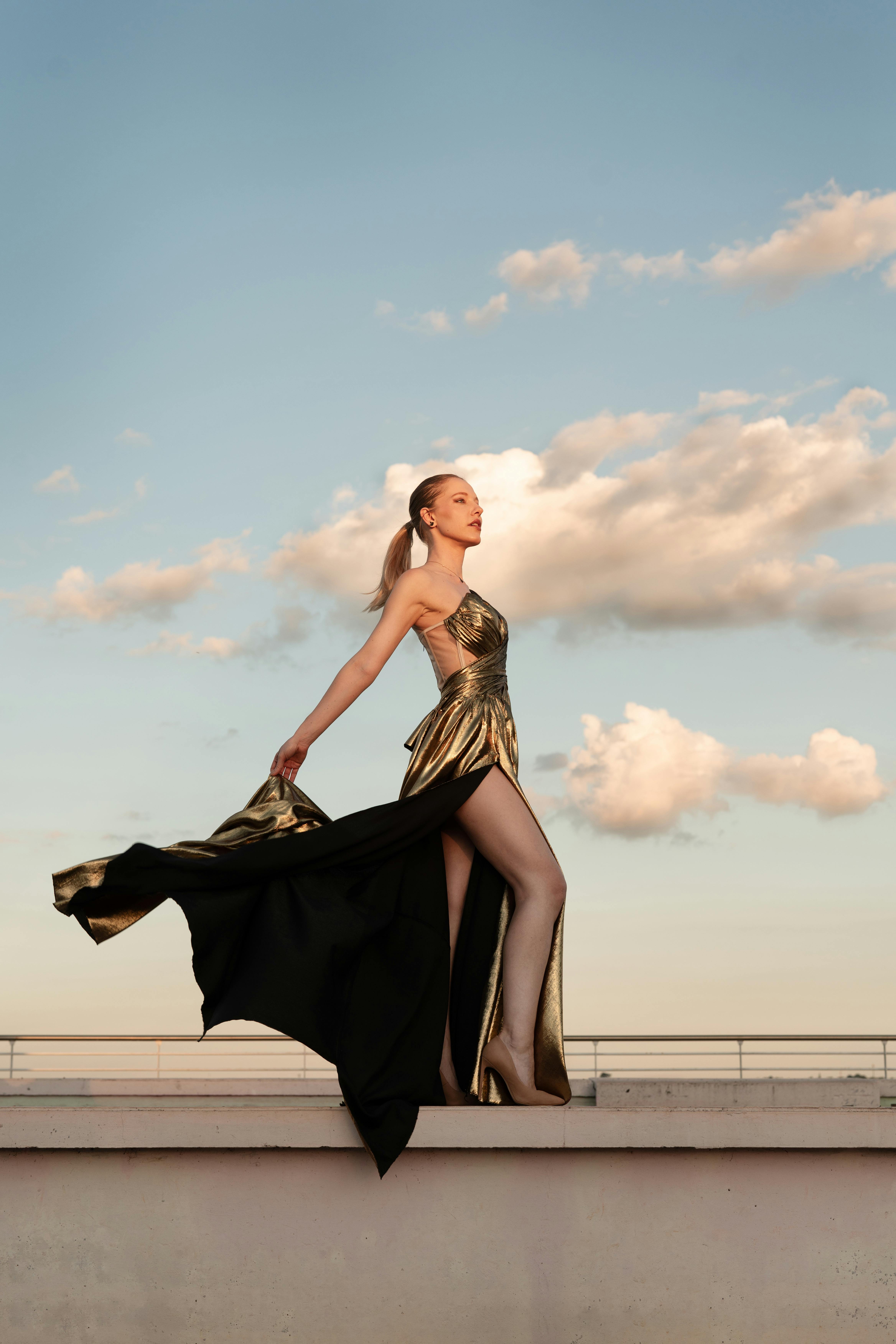 gold dress photoshoot Foil Gown