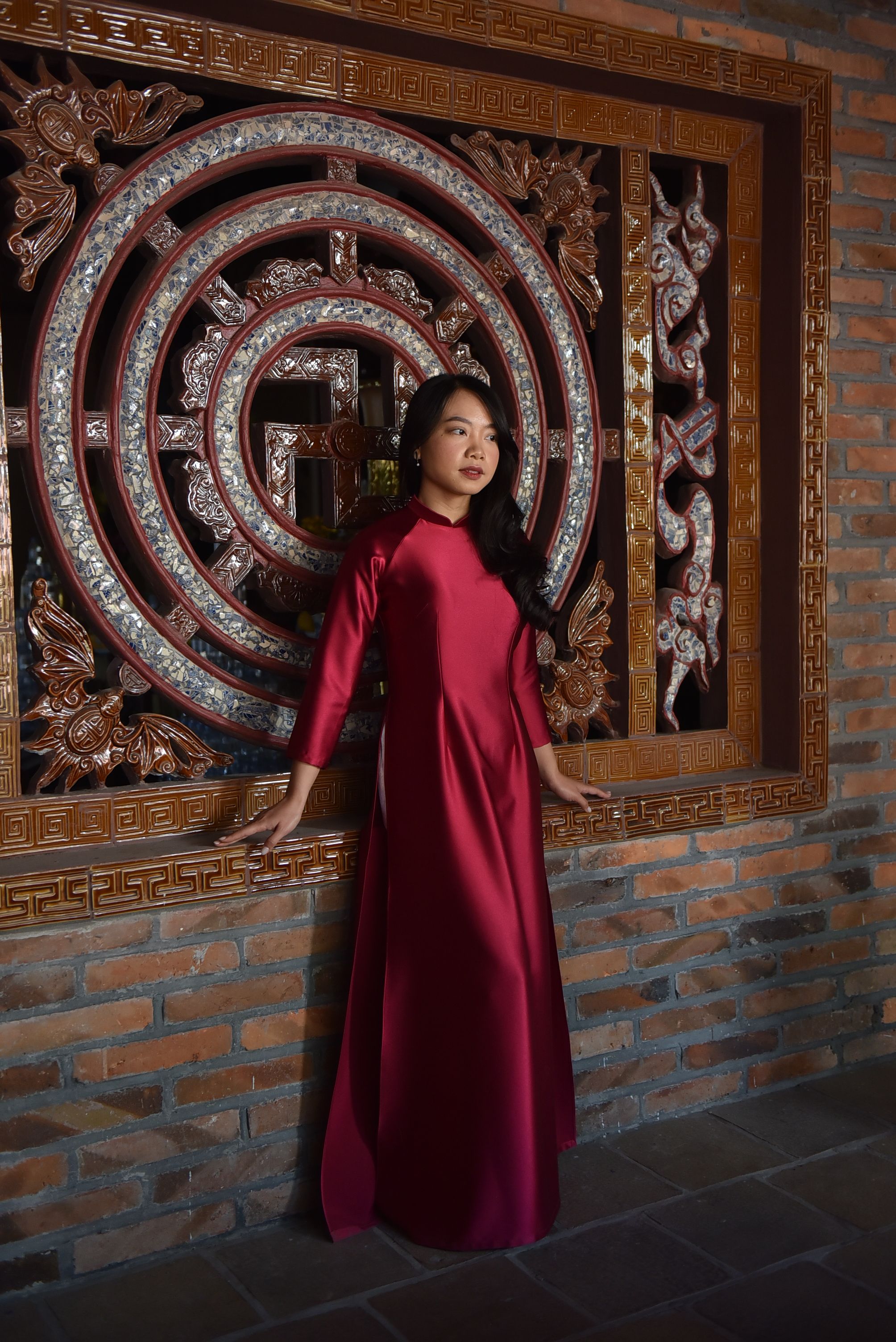 Elegant Woman in Traditional Red Dress Indoors · Free Stock Photo