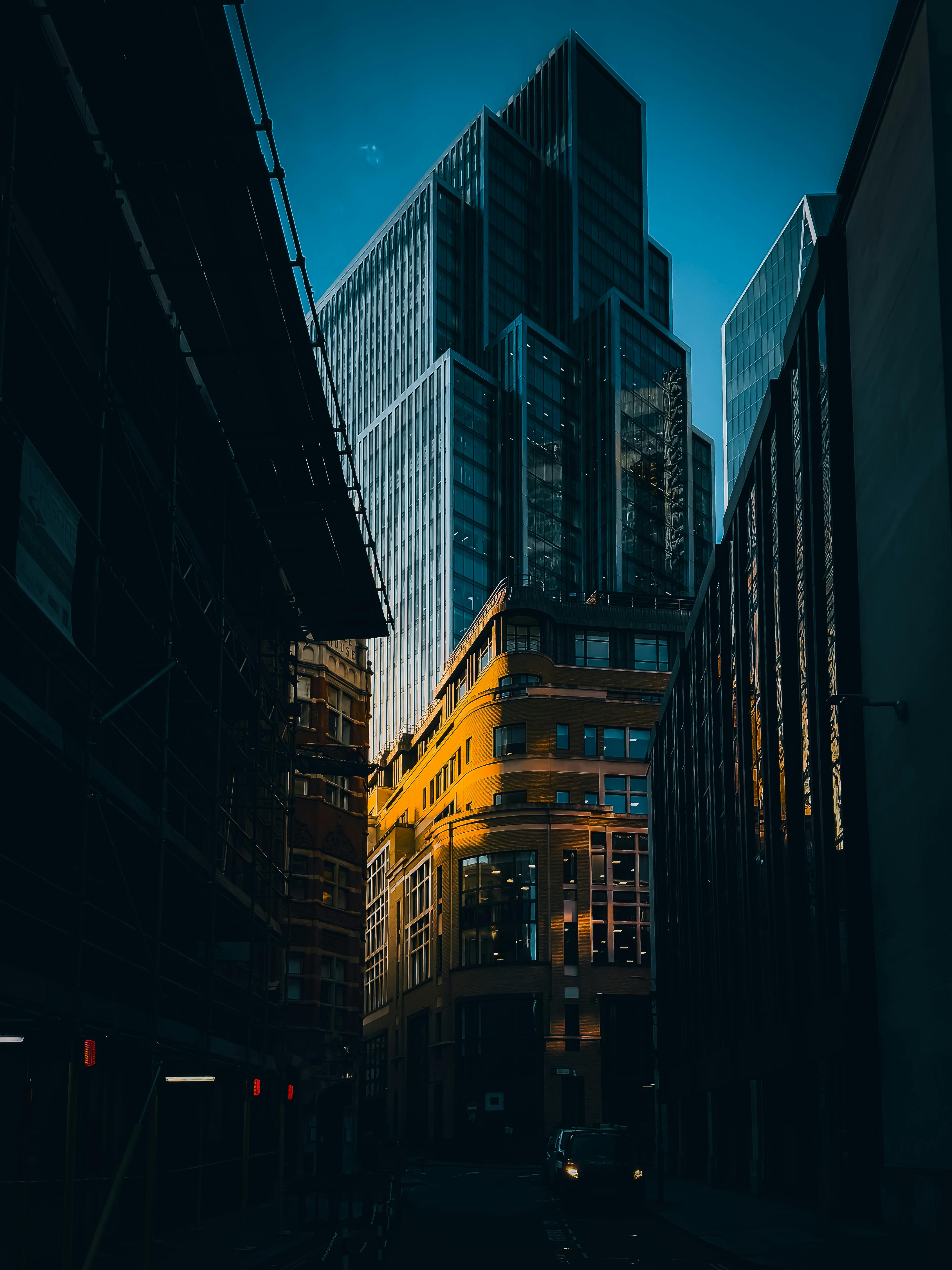 modern skyscrapers at sunrise in london