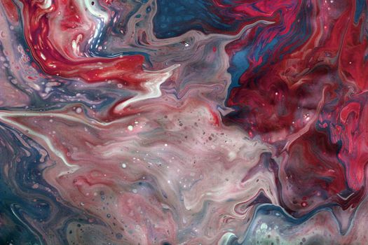 Dynamic swirl of red and blue hues create a stunning abstract fluid art piece.