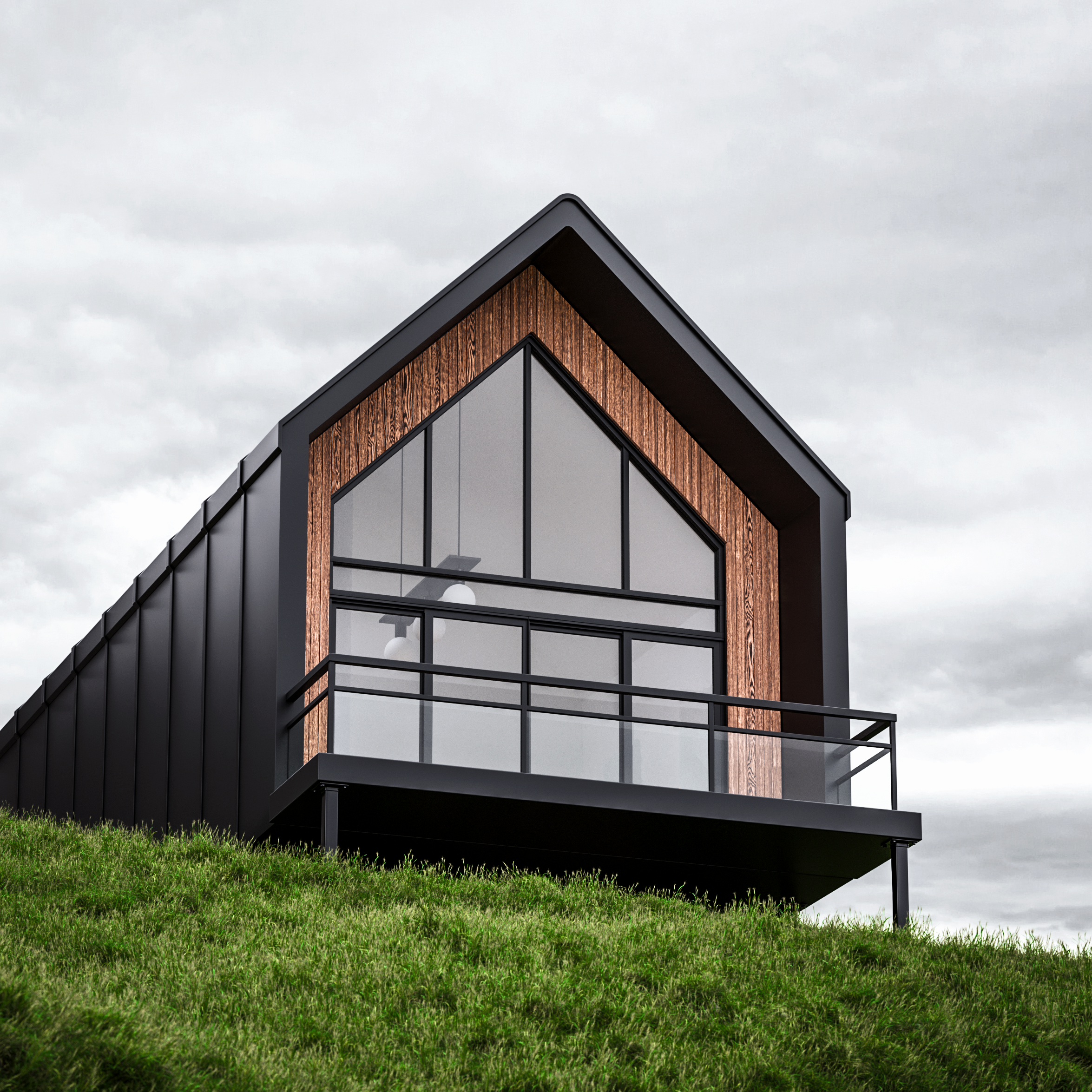A large house with metal infrastructure. 