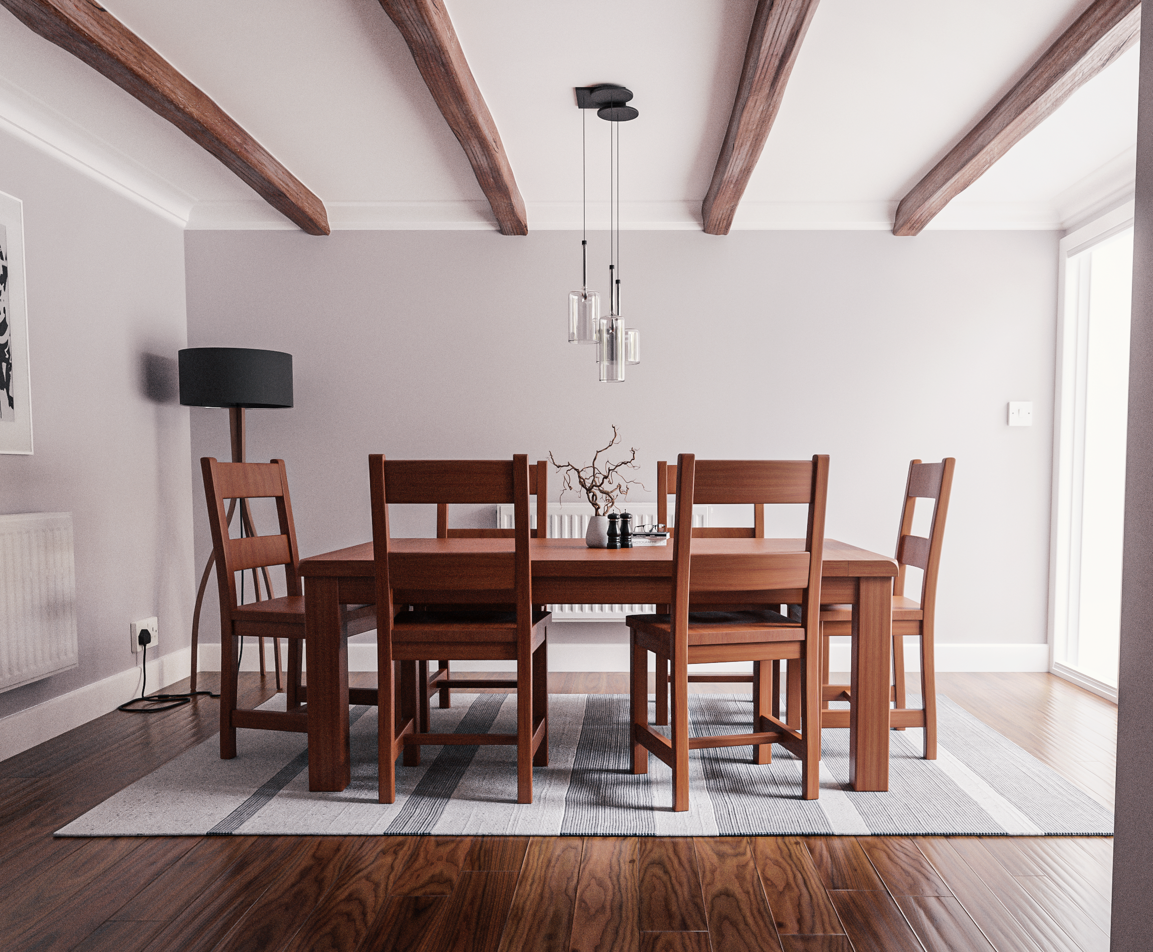 Modern Dining Room with Wooden Furniture and Beams · Free Stock Photo