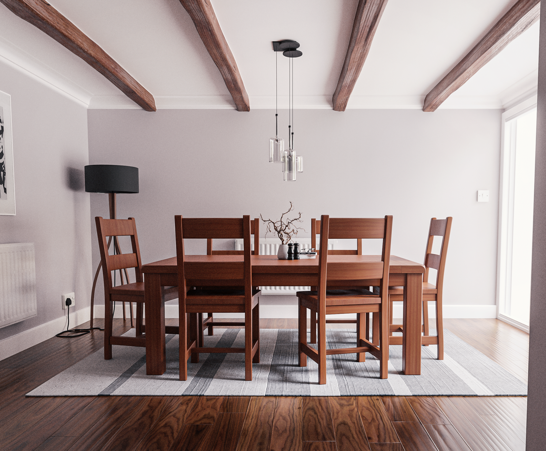 Modern Dining Room with Wooden Furniture and Beams · Free Stock Photo