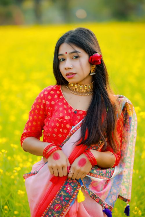 Young Woman in Traditional Indian Attire in Field · Free Stock Photo