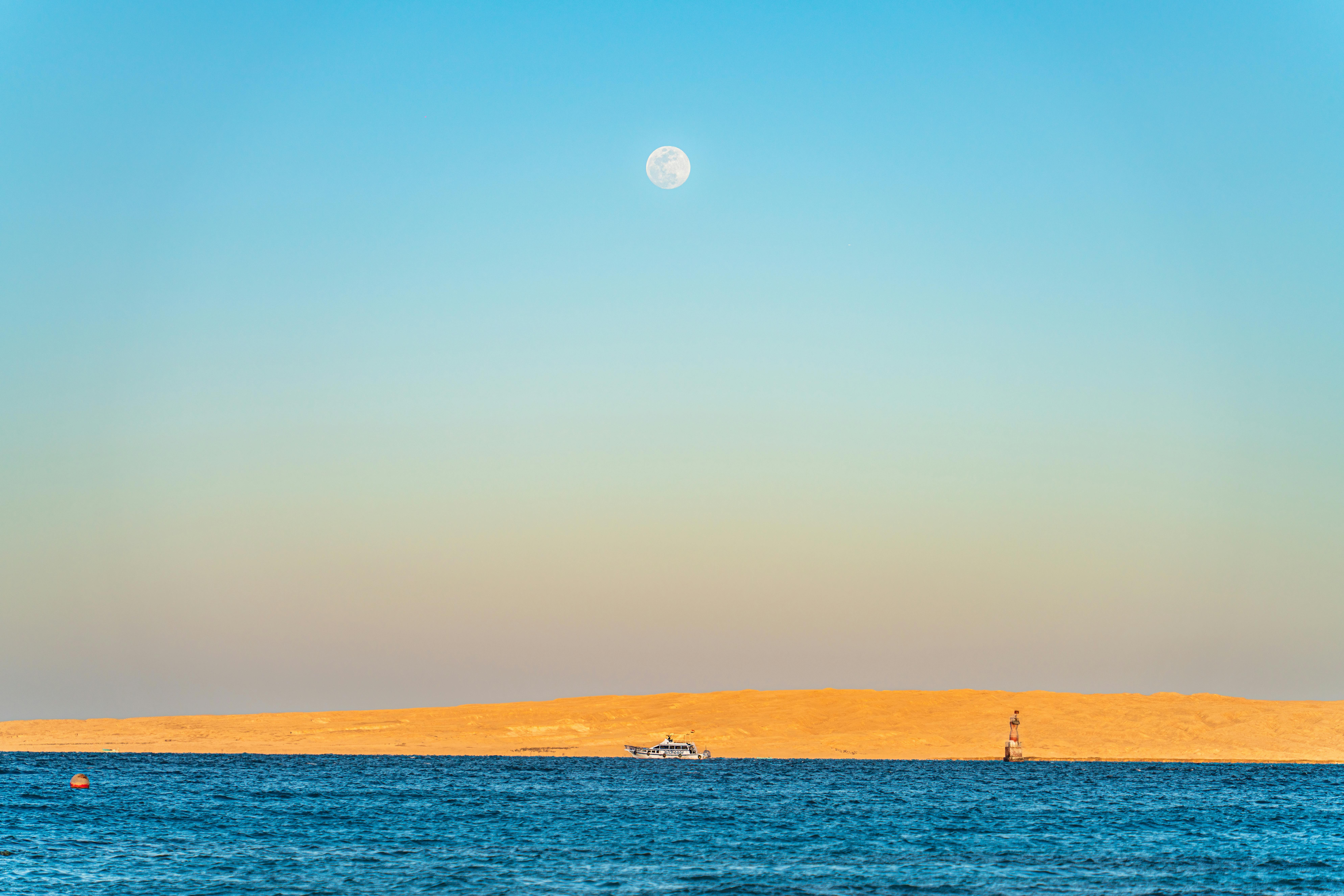Red Sea view under moonrise in Hurghada Egypt