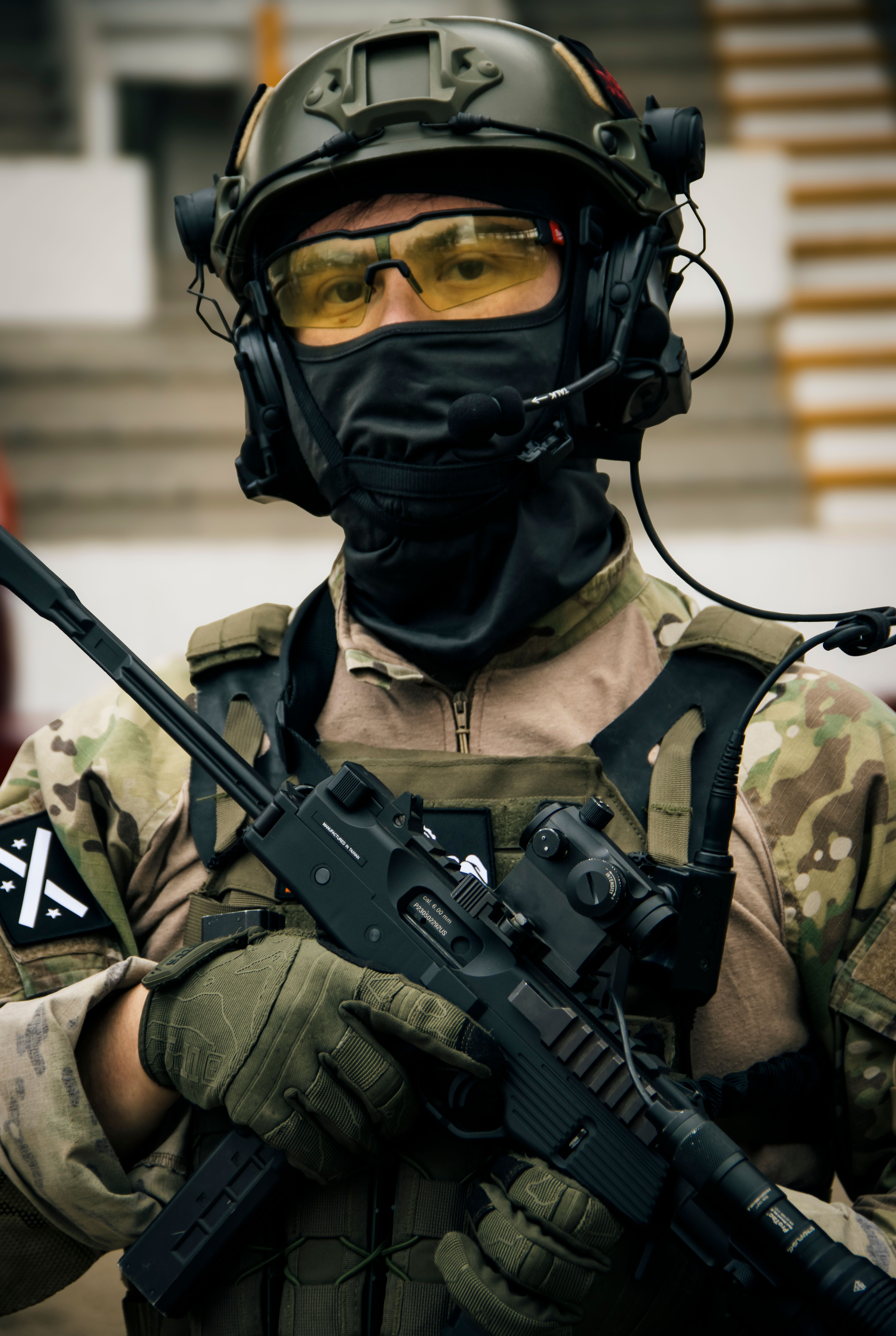 Tactical Soldier in Camouflage Gear with Assault Rifle · Free Stock Photo