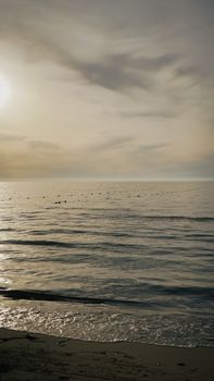 Tranquil sunset view over the Adriatic Sea from Durrës Beach, Albania.