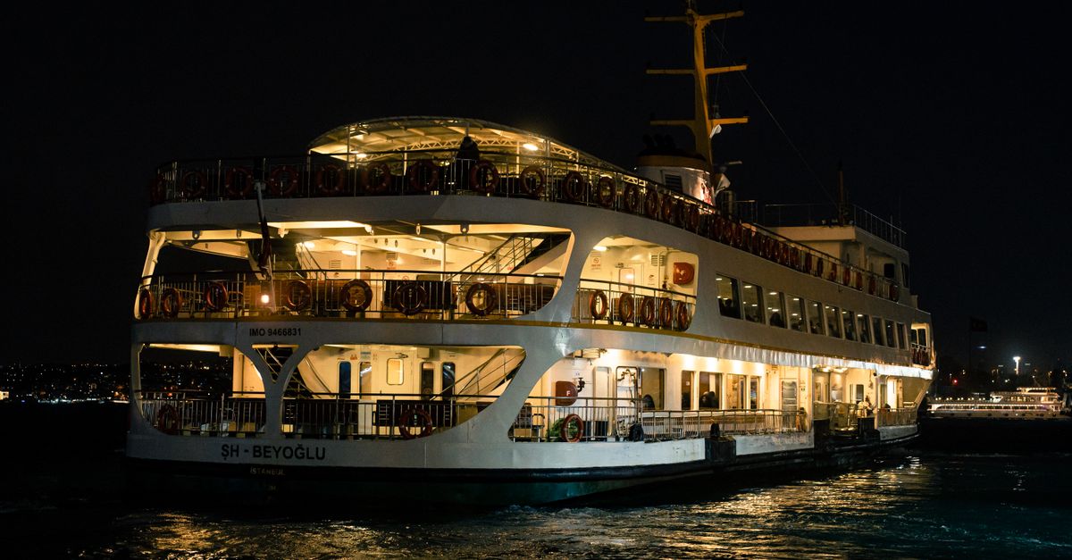 Two Rows Ferry Lights Illuminated Ferry Cruising at Night · Free Stock Photo