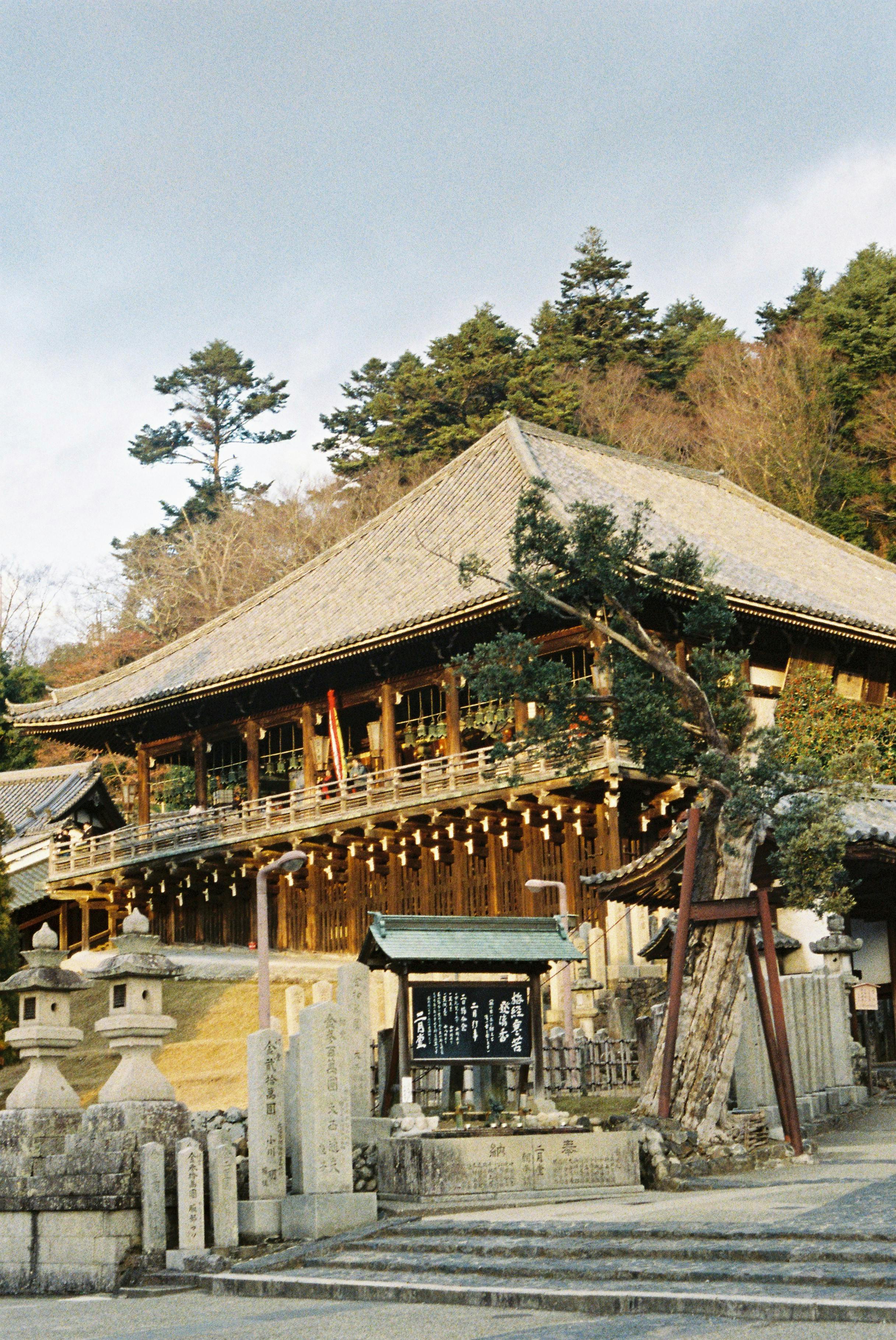 historic temple in osaka japan captured in vintage style