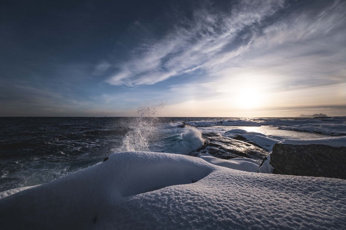 Snowfall Ocean Dramatic Winter Ocean with Snow-Covered Shoreline · Free Stock Photo
