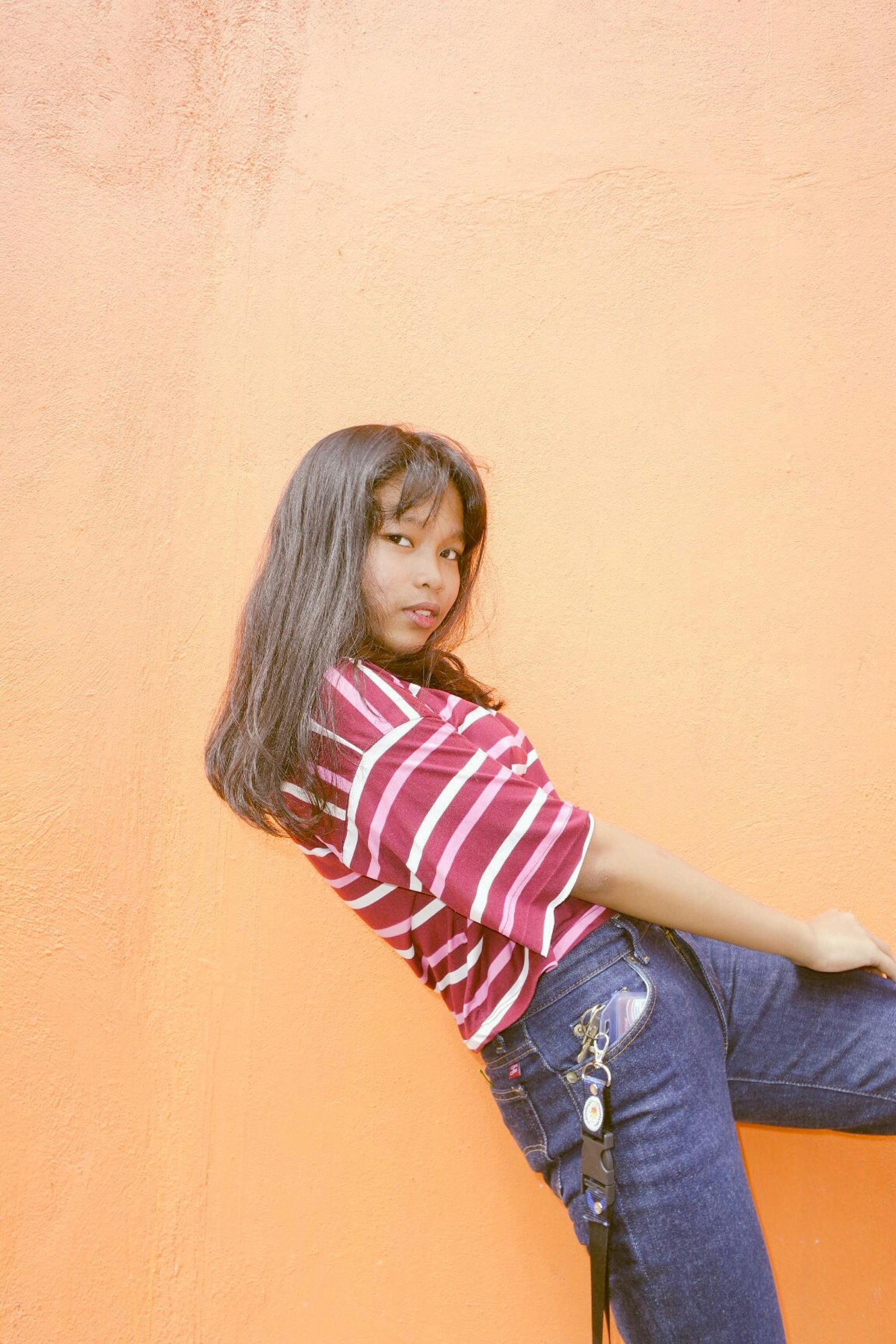 blue jeans with pink stripe