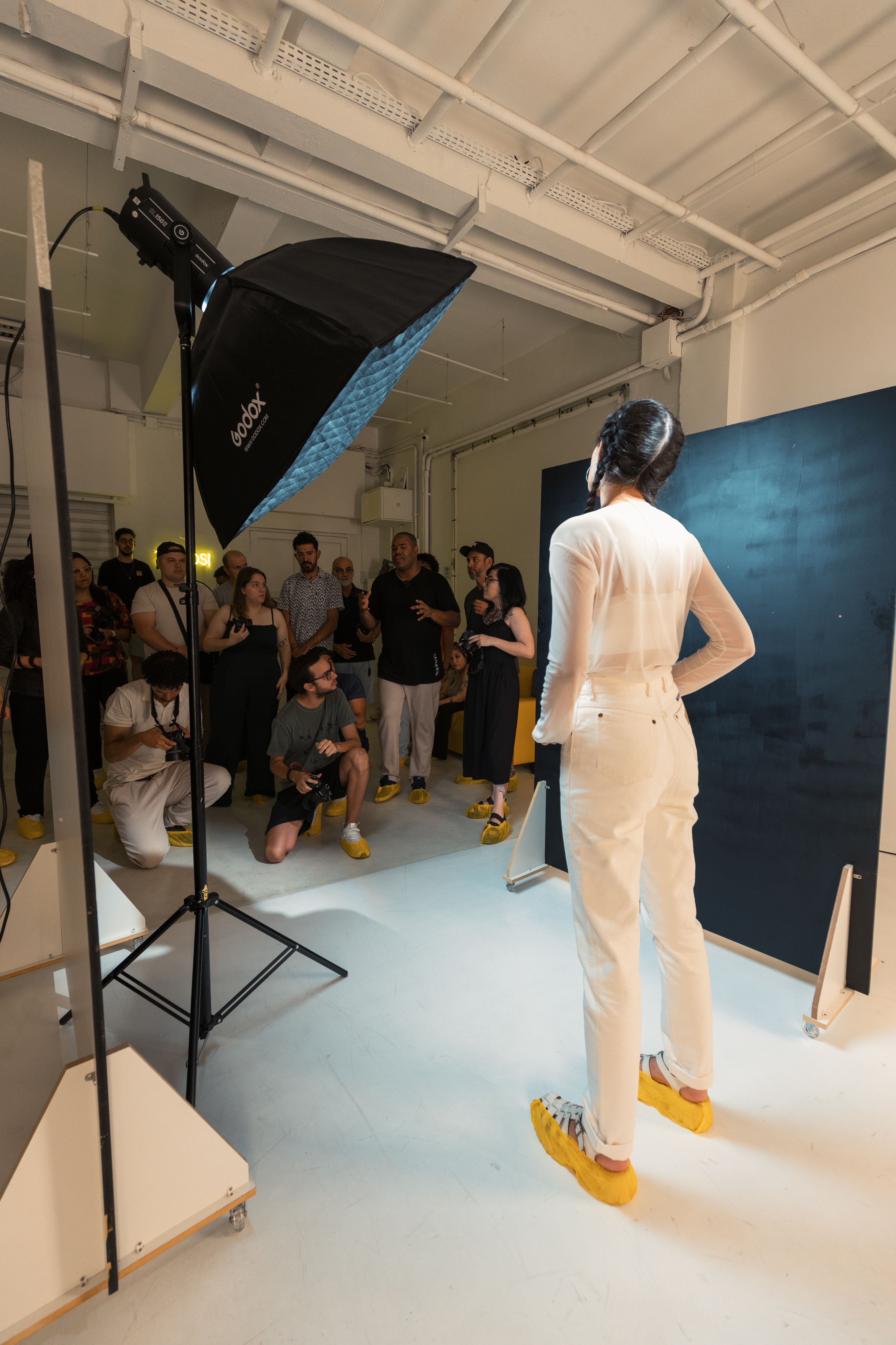 Model during a fashion workshop in a studio