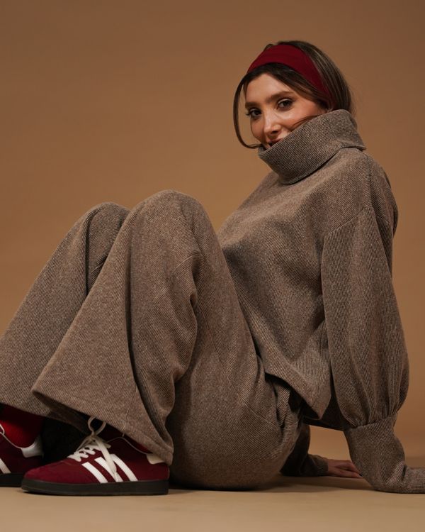 Woman in affordable knit co ord set