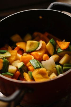 Chopped vegetables simmering in a pot — photo by Fernando Capetillo on Pexels