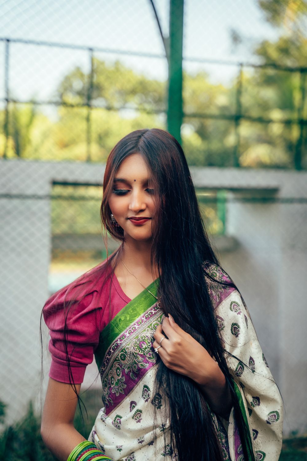 Elegant Woman in Traditional Bangladeshi Saree · Free Stock Photo