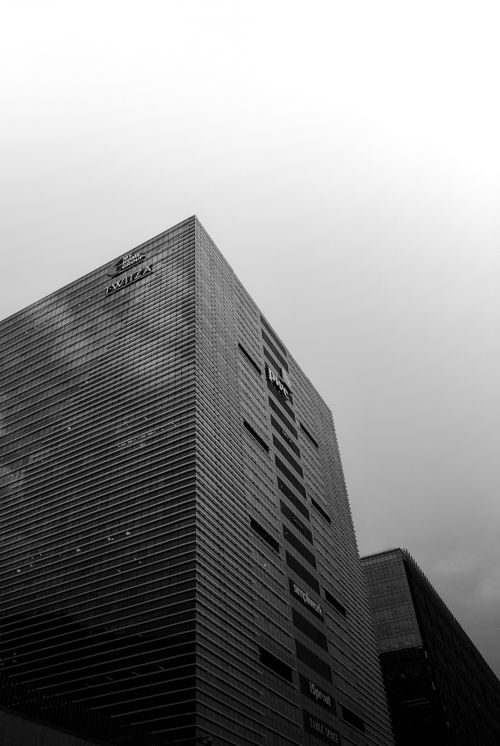 Free Striking black and white photograph of a modern high-rise building showcasing architectural design. Stock Photo