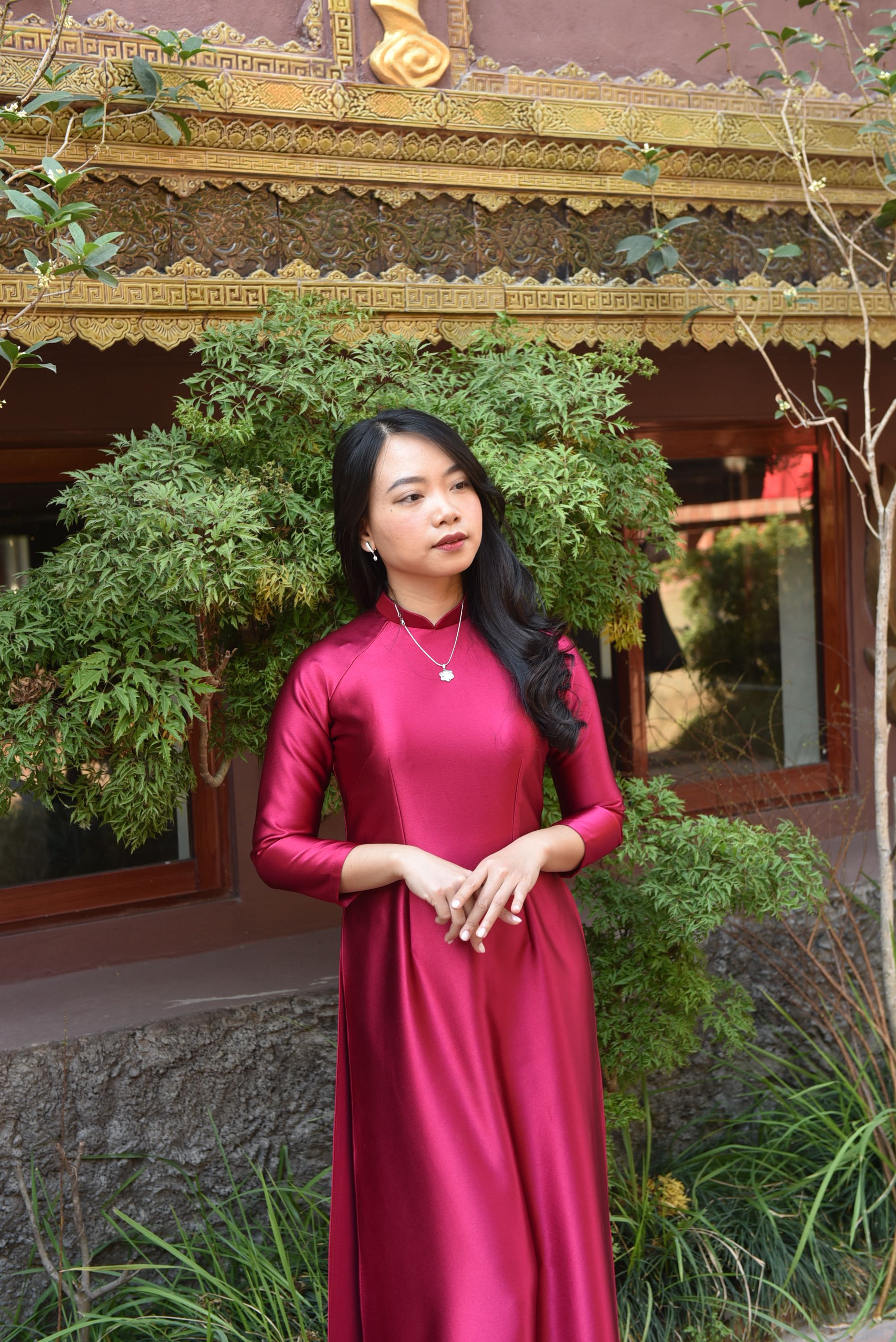 green emerald velvet dress Red Bridal Ao Dai | Vietnamese Traditional Bridal Dress with Phoenix E main image 0