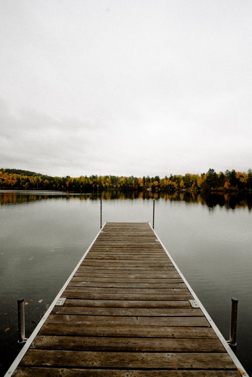 Photo of Empty Wooden Dock over Tranquil Lake