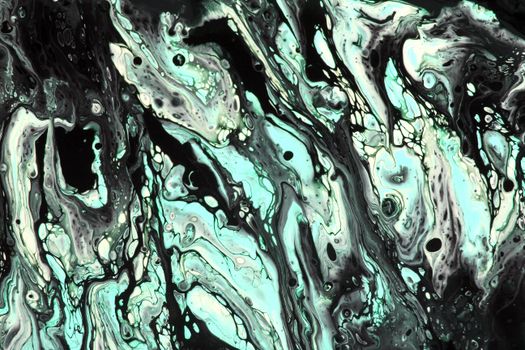Dynamic black and teal abstract fluid art, showcasing intricate patterns and textures.