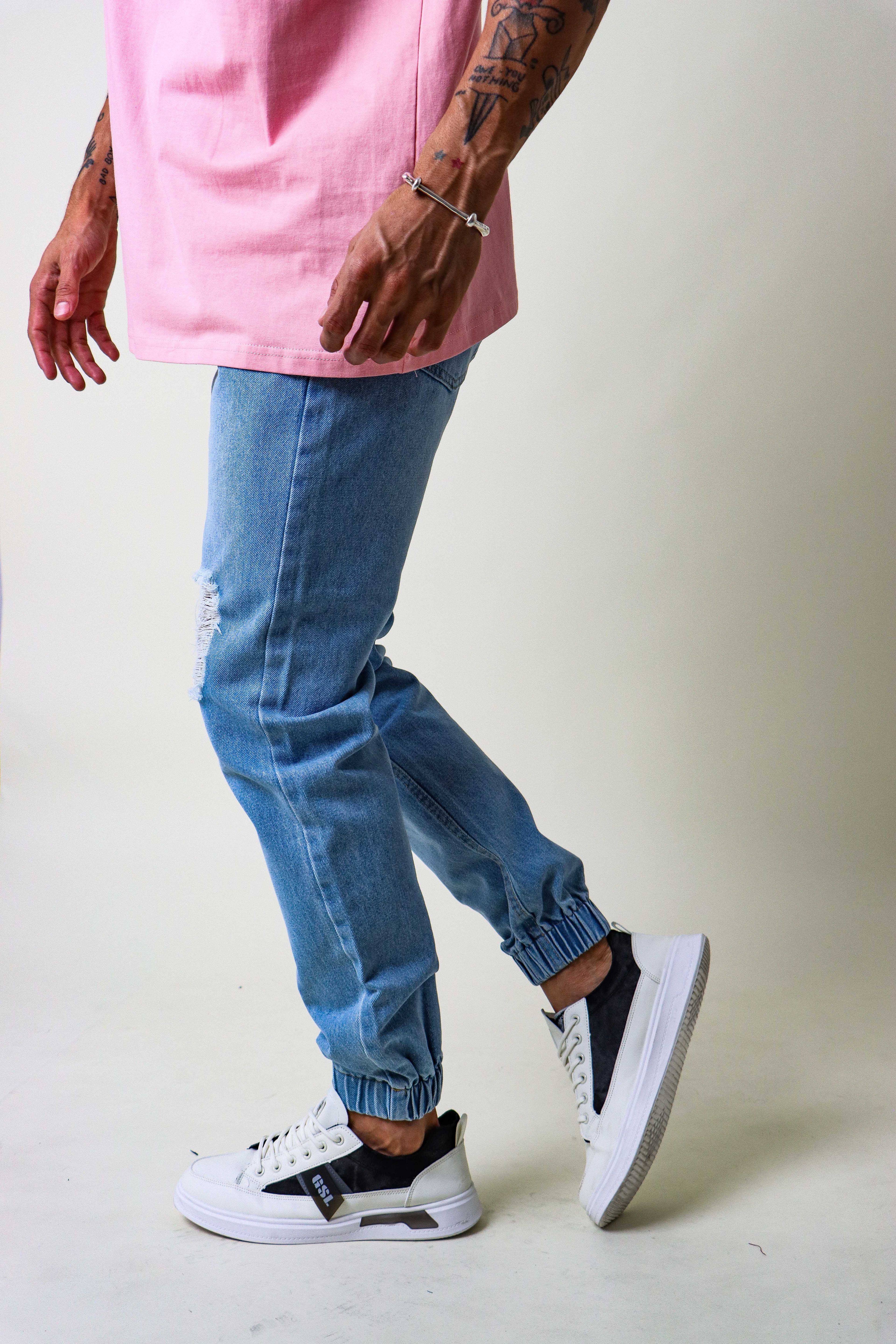 Denim Jogger Pants — Sky