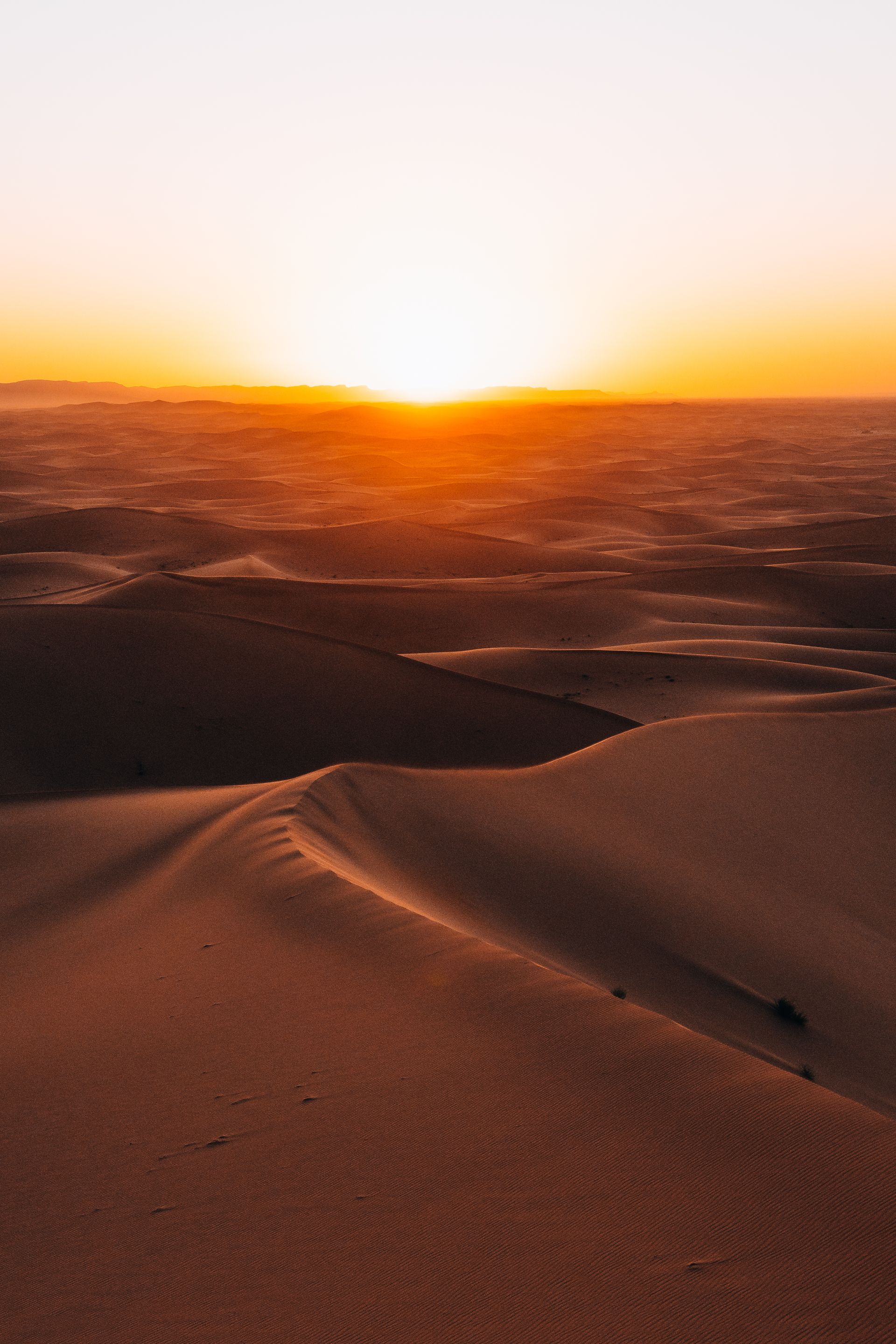 Golden sunrise over the Sahara desert dunes, Morocco
