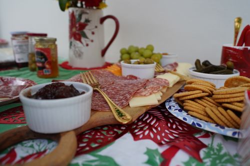 Free                                Christmas Salami and Cheese Tray Stock Photo