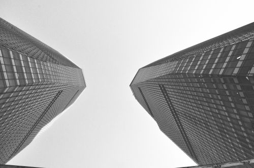 Free Black and white view of two modern skyscrapers in Shanghai. Stock Photo